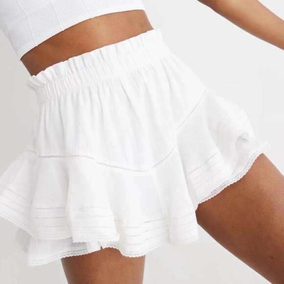 Aerie White Mini Gauze Skirt Shorts Lined Large New Fairy Boho Ruffle Y2K - Picture 1 of 9